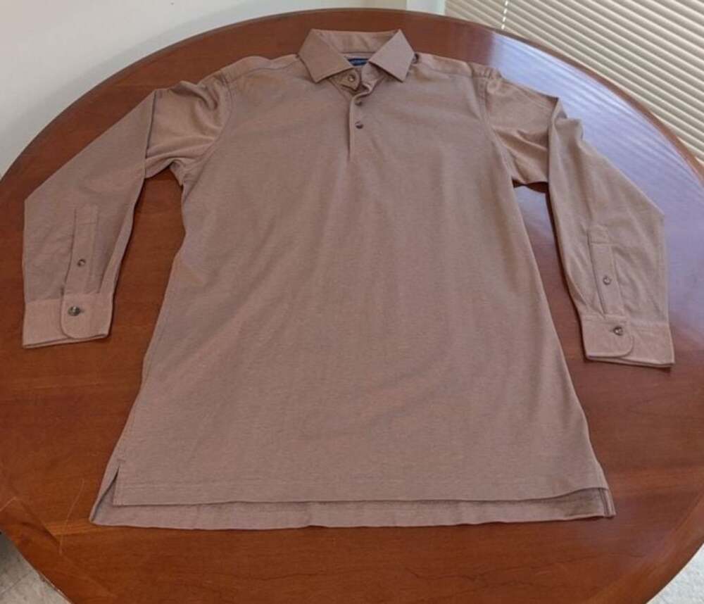 Proper Cloth Long Sleeve Pique Polo Shirt Tan